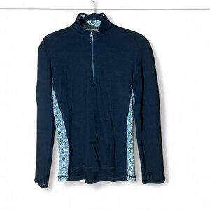 Icebreaker Sport 320 Womens Quarter Zip Hoodie Black Merino Wool Sweater Knit L